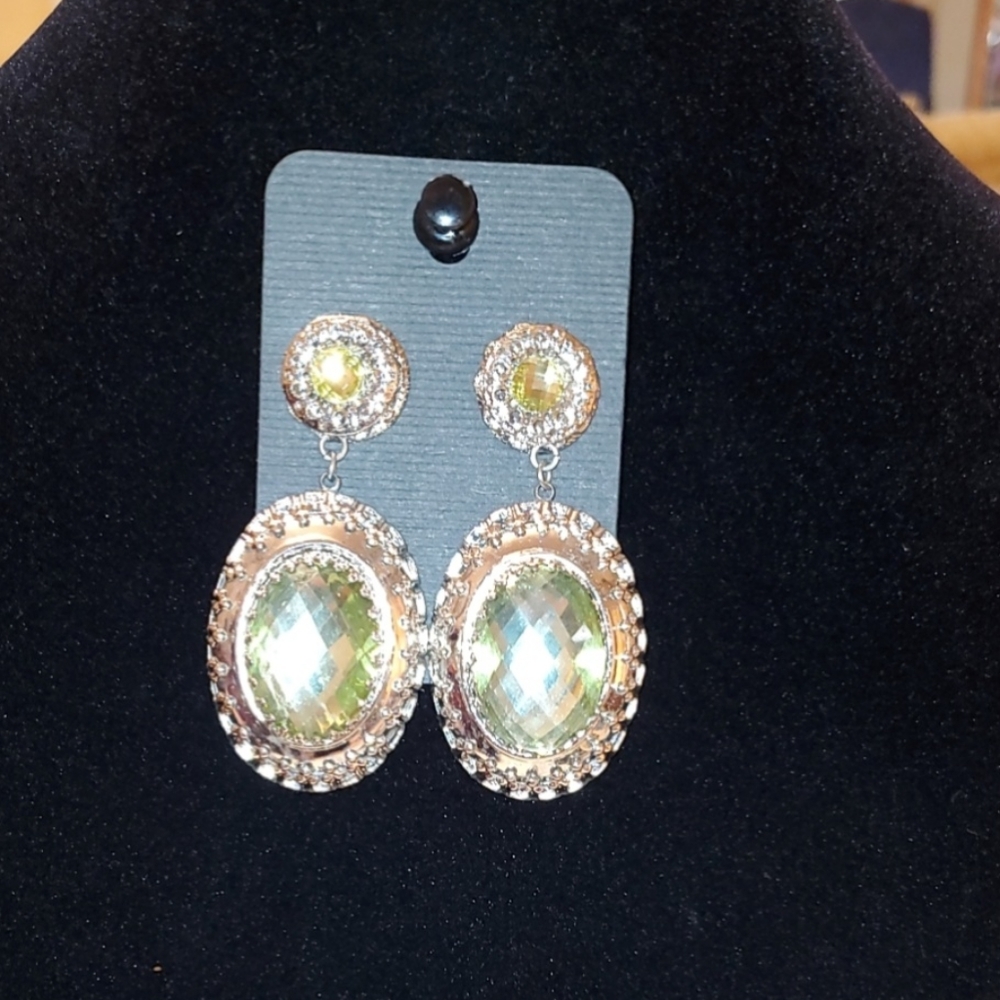 Silver and greenish gem tone earrings!! New without original tags!!